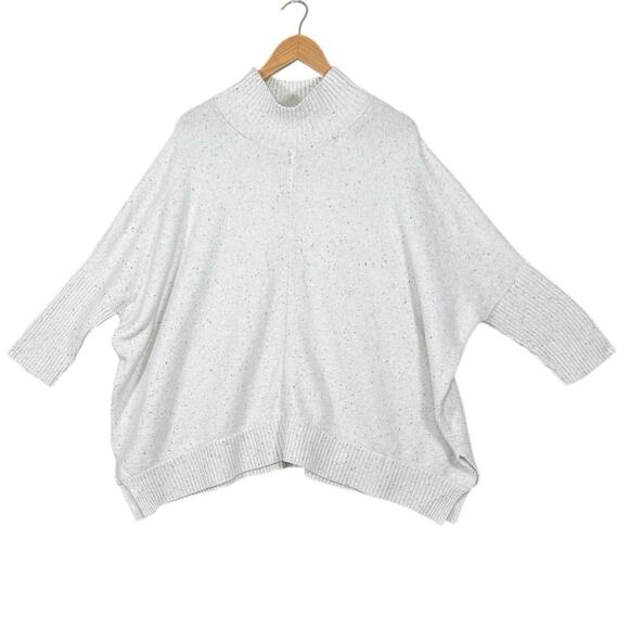 LOFT Oversized Cowl Neck Sweater | White Speckled Lagenlook Cozy Boxy Knit | L - Picture 10 of 10